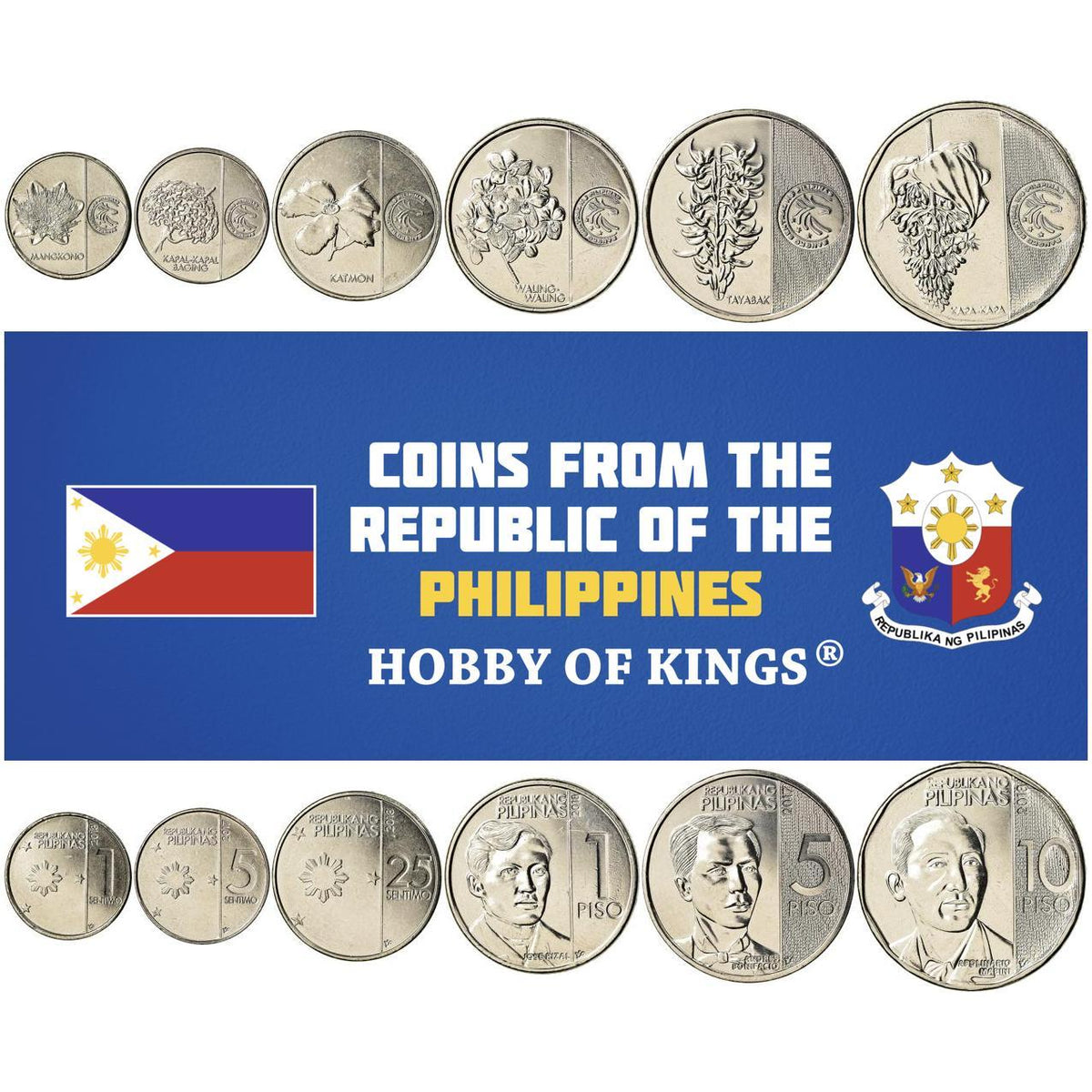 Philippines | 6 Coin Set | 1 25 Sentimo 5 Sentimos 1 5 10 Piso | 2017 - 2019