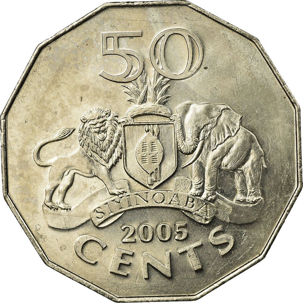 Kingdom of Swaziland | 50 Cents Coin | King Mswati III | Lion | Elephant | Km:52 | 1996 - 2007