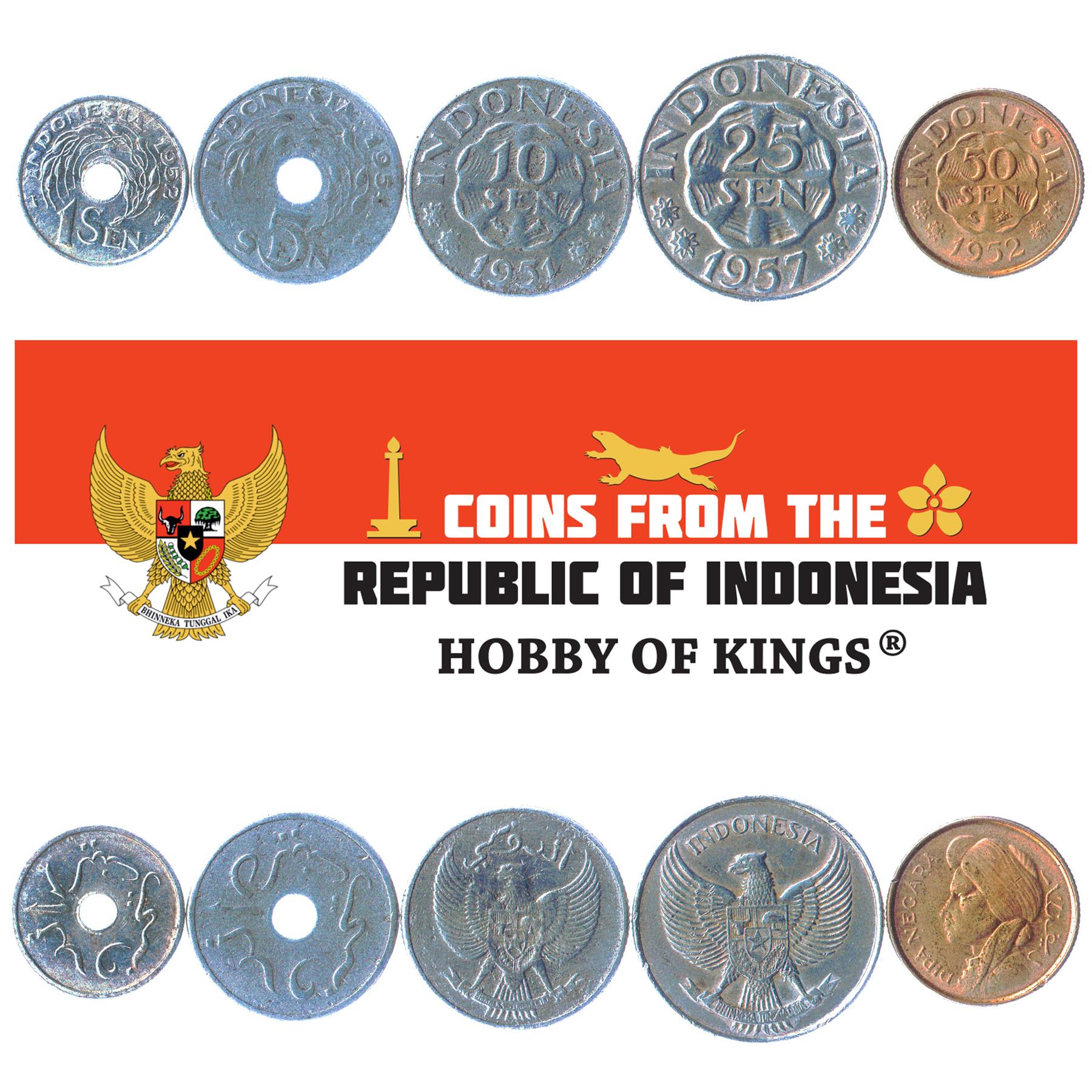 Indonesian 3 Coin Set 10 25 50 Sen | Blossom | Garuda Pancasila | 1955 - 1961