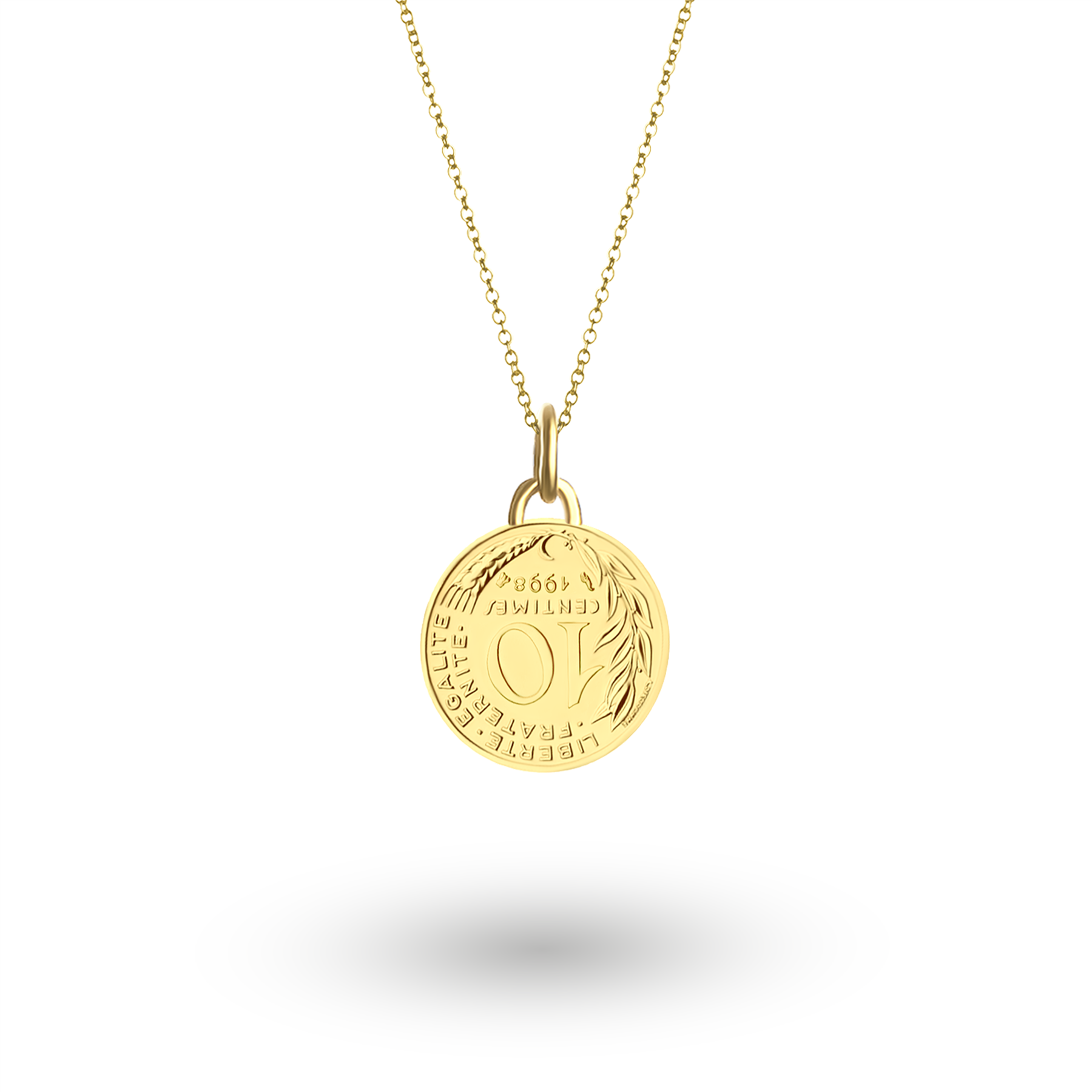 French Coin Necklace | Medallion Pendant Jewelry | 18K Gold Plated 10 Centimes | 1966 - 2001