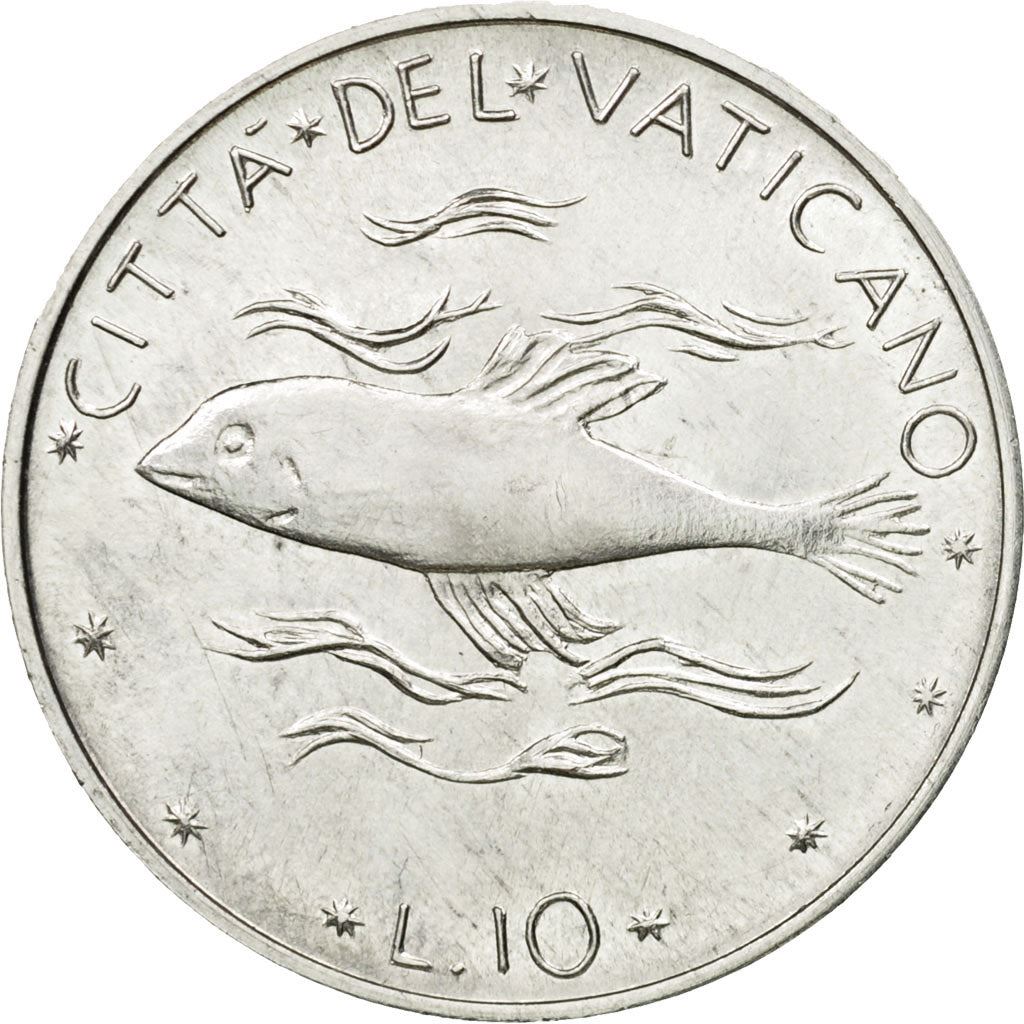 Vatican City | 10 Lire Coin | Paul VI | Km:119 | 1970 - 1977