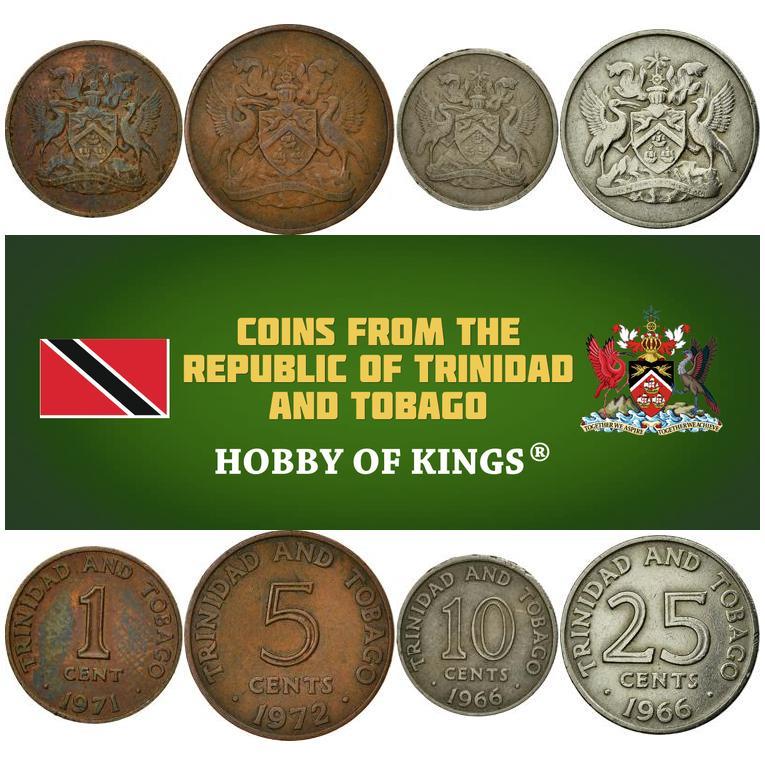 Trinidad and Tobago | 4 Coin Set | 1 5 10 25 Cents | Scarlet Ibis | Cocrico | 1966 - 1973