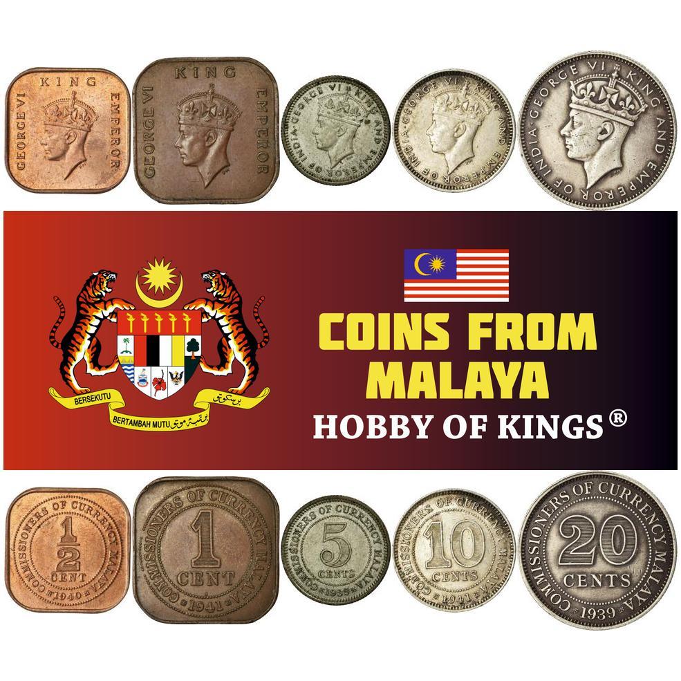 Malaya | 5 Coin Set | 1/2 1 Cent 5 10 20 Cents | 1939 - 1941