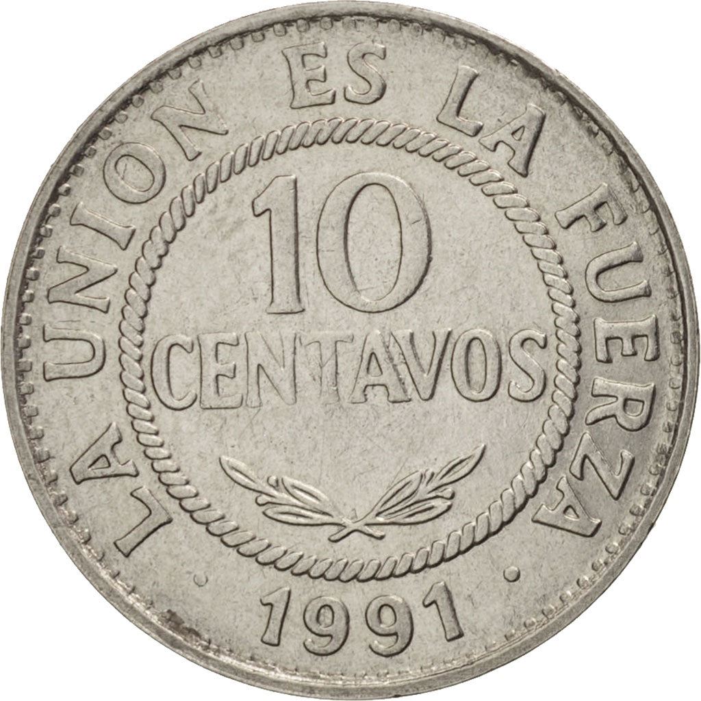 Bolivia | 10 Centavos | Stainless steel | Coat of Arms | KM:202 | 1987-1997