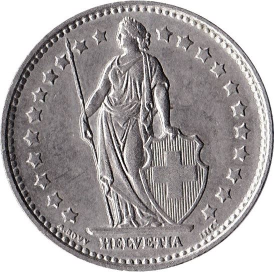 Switzerland | Swiss | 1 Franc Coin | Helvetia | KM24a | 1968 - 2021
