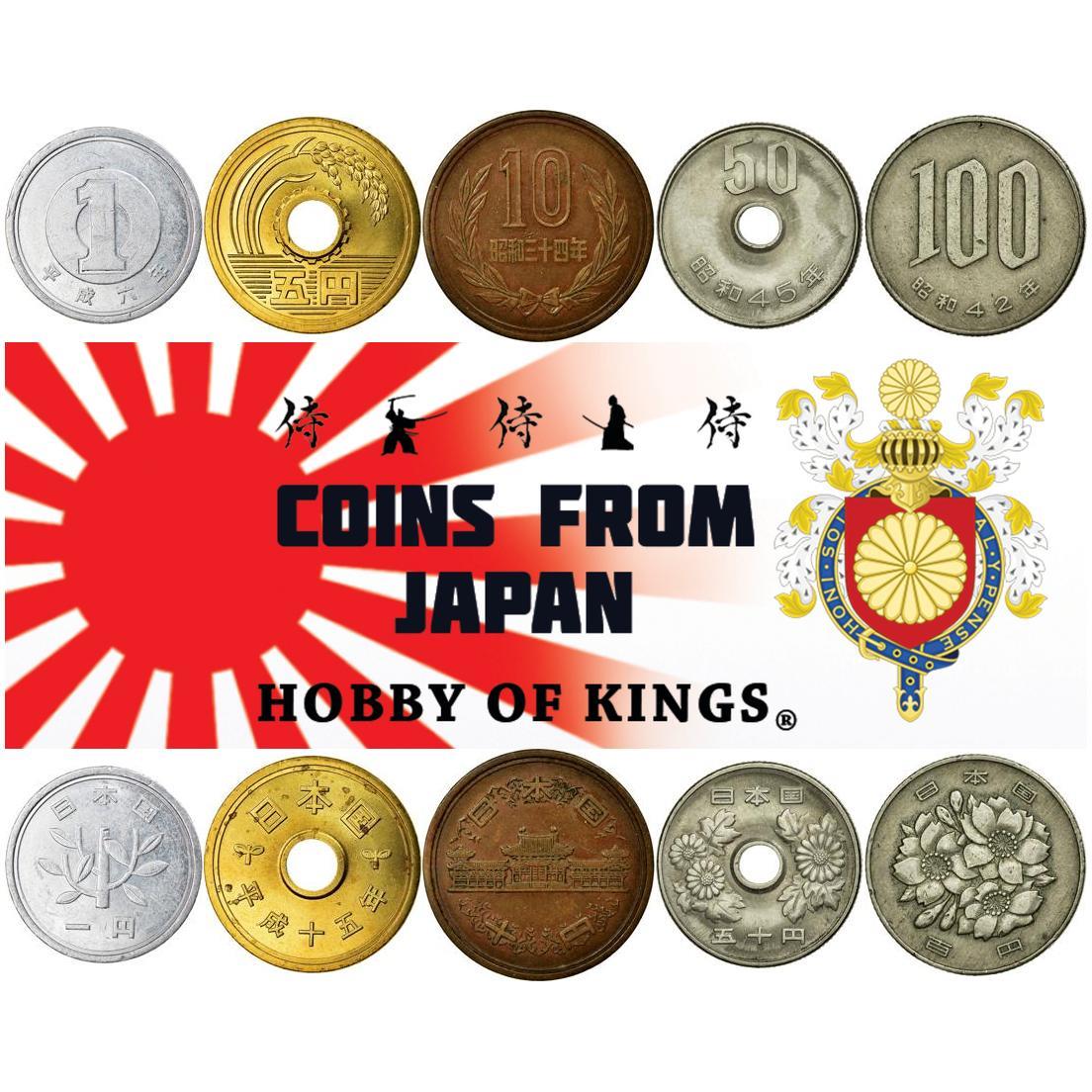 Different Coins From Japan Asian Money 1 - 10 Yen Old Collectible Currency