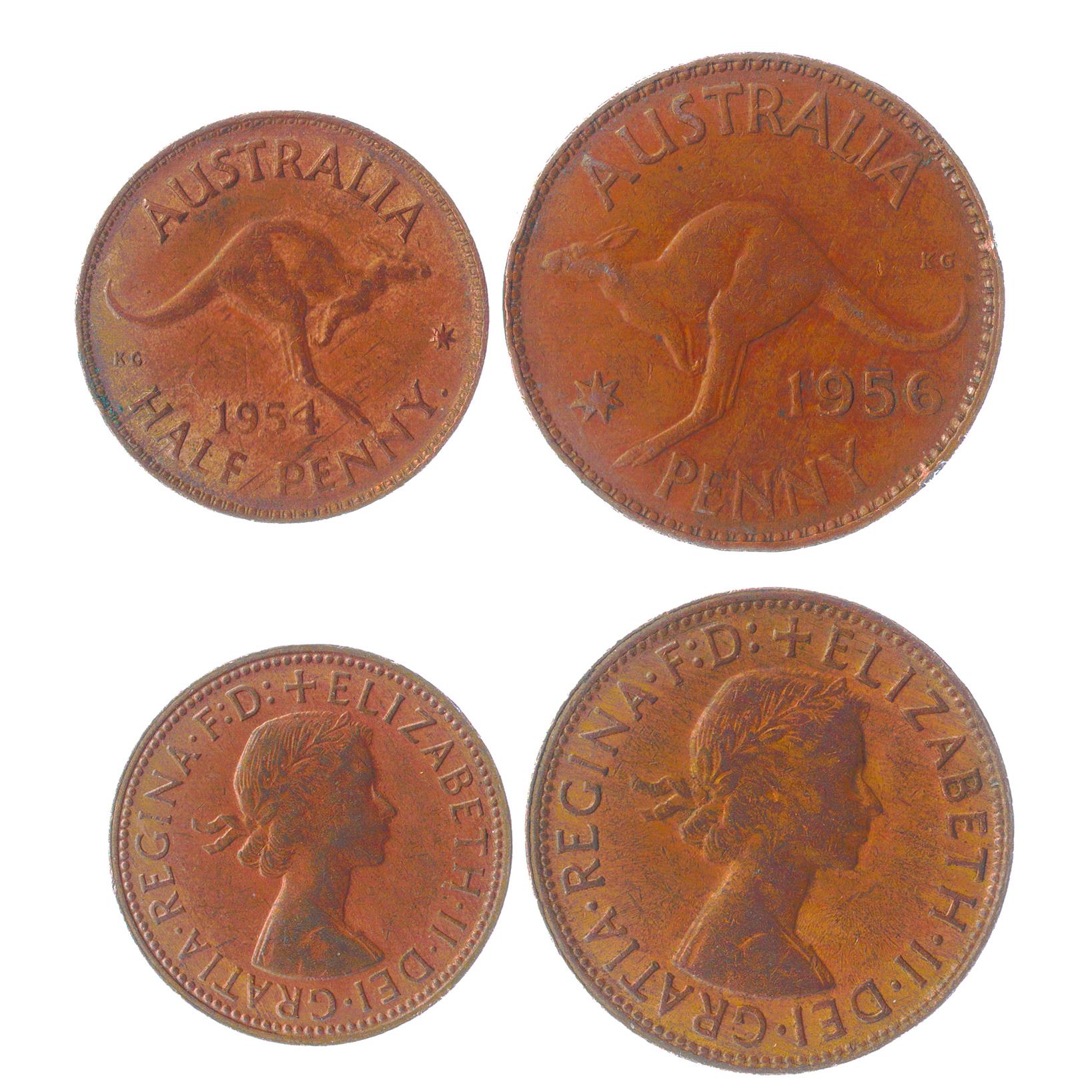 Australia | 2 Coin Set | 1/2 1 Penny | 1955 - 1964