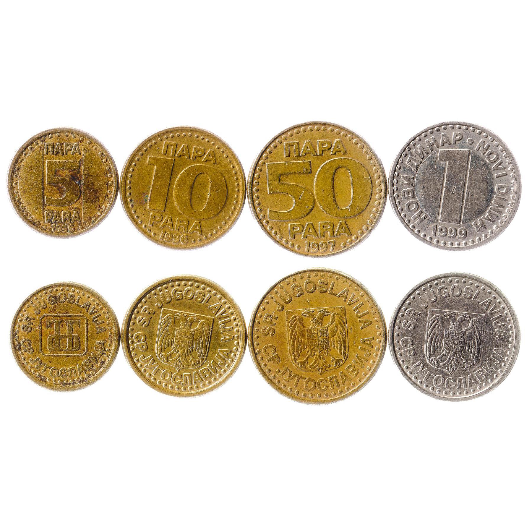 Yugoslav 4 Coin Set 5 10 50 Para 1 Novi Dinar | Two Headed Eagle | 1996 - 1999