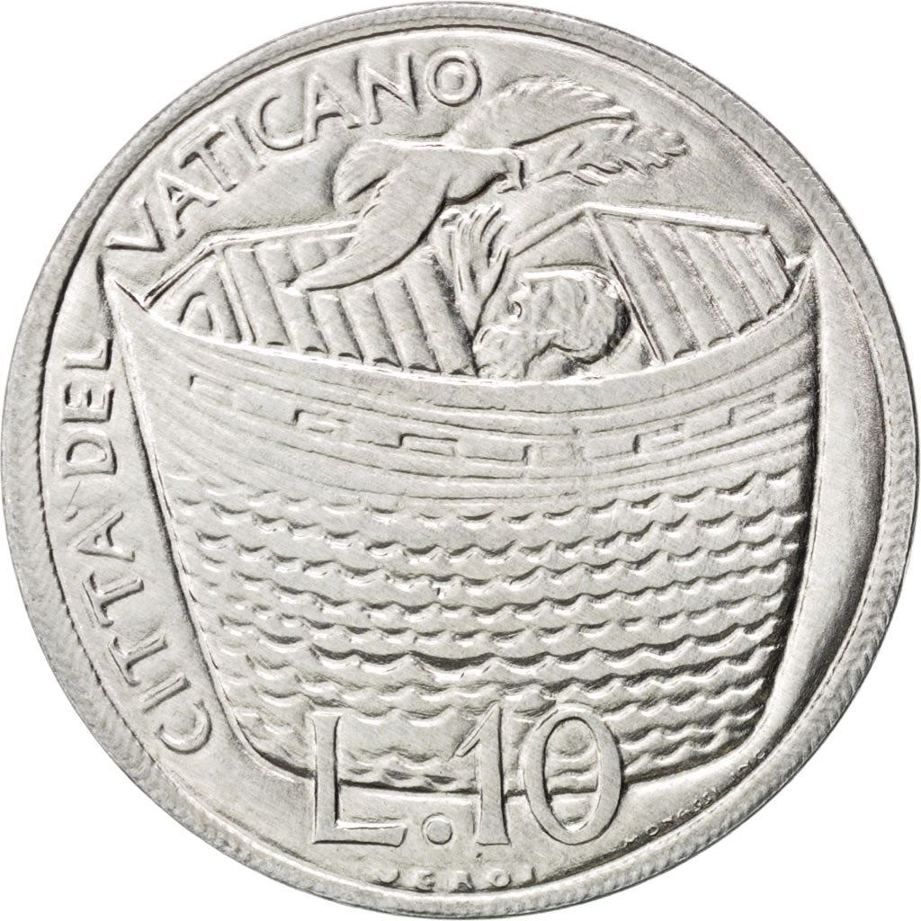 Vatican City | 10 Lire Coin | Noah's Ark | Km:127 | 1975