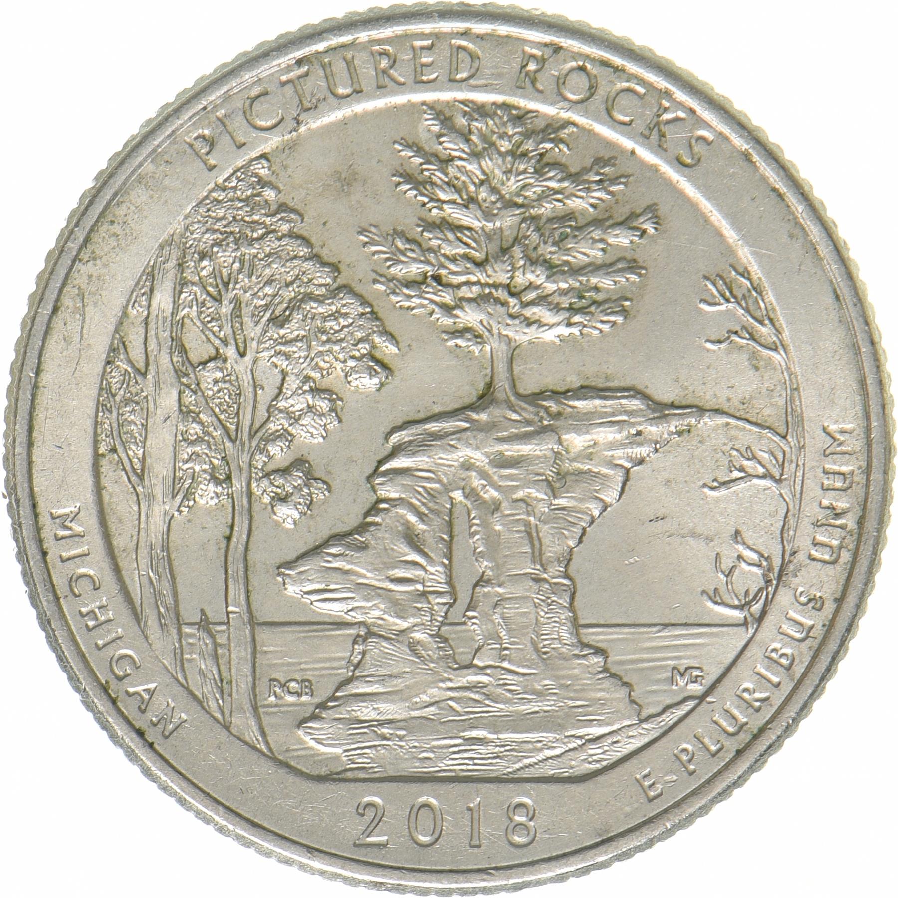 United States | ¼ Dollar Coin | Pictured Rocks National Lakeshore, Michigan | Chapel Rock | Copper-nickel clad copper | KM:669 | 2018