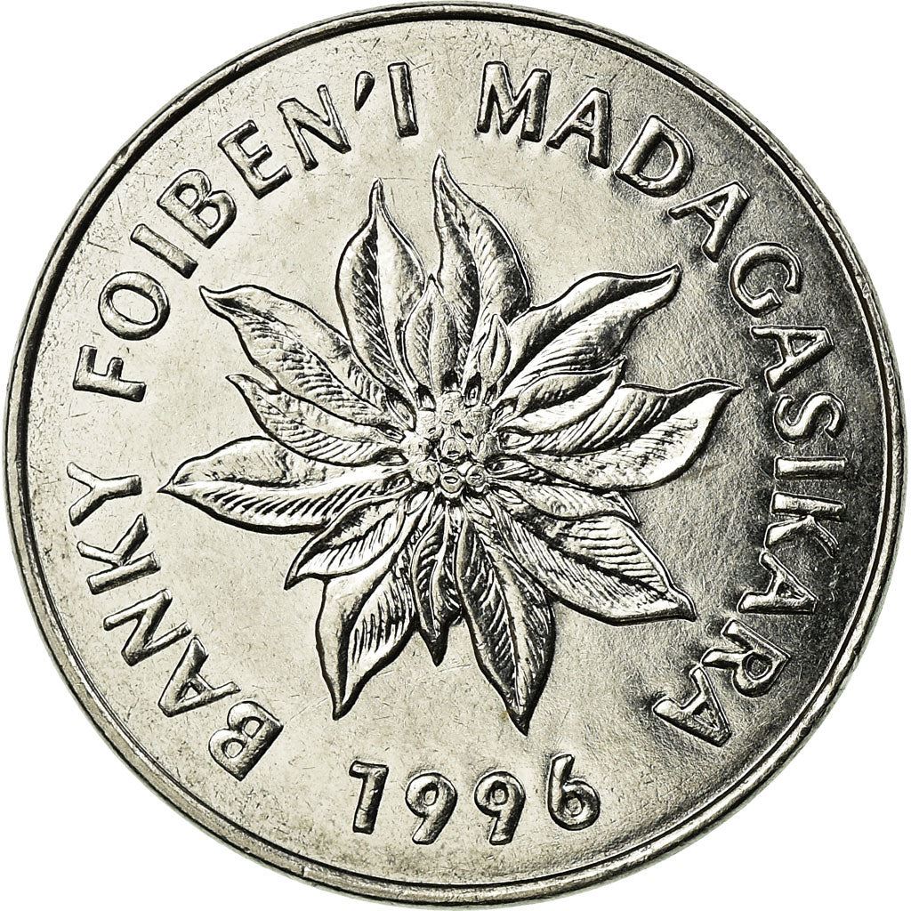 Madagaskaras | 5 frankai / 1 ariaris moneta | Gėlė | Zebuas | Km:21 | 1996