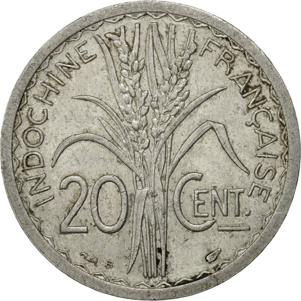 French Indochina | 20 Cents Coin | Rice plant | Km:29 | 1945