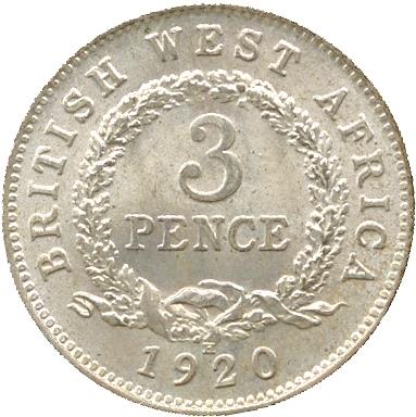 British West Africa | 3 Pence Coin | Wreath | George V | KM:10a | 1920