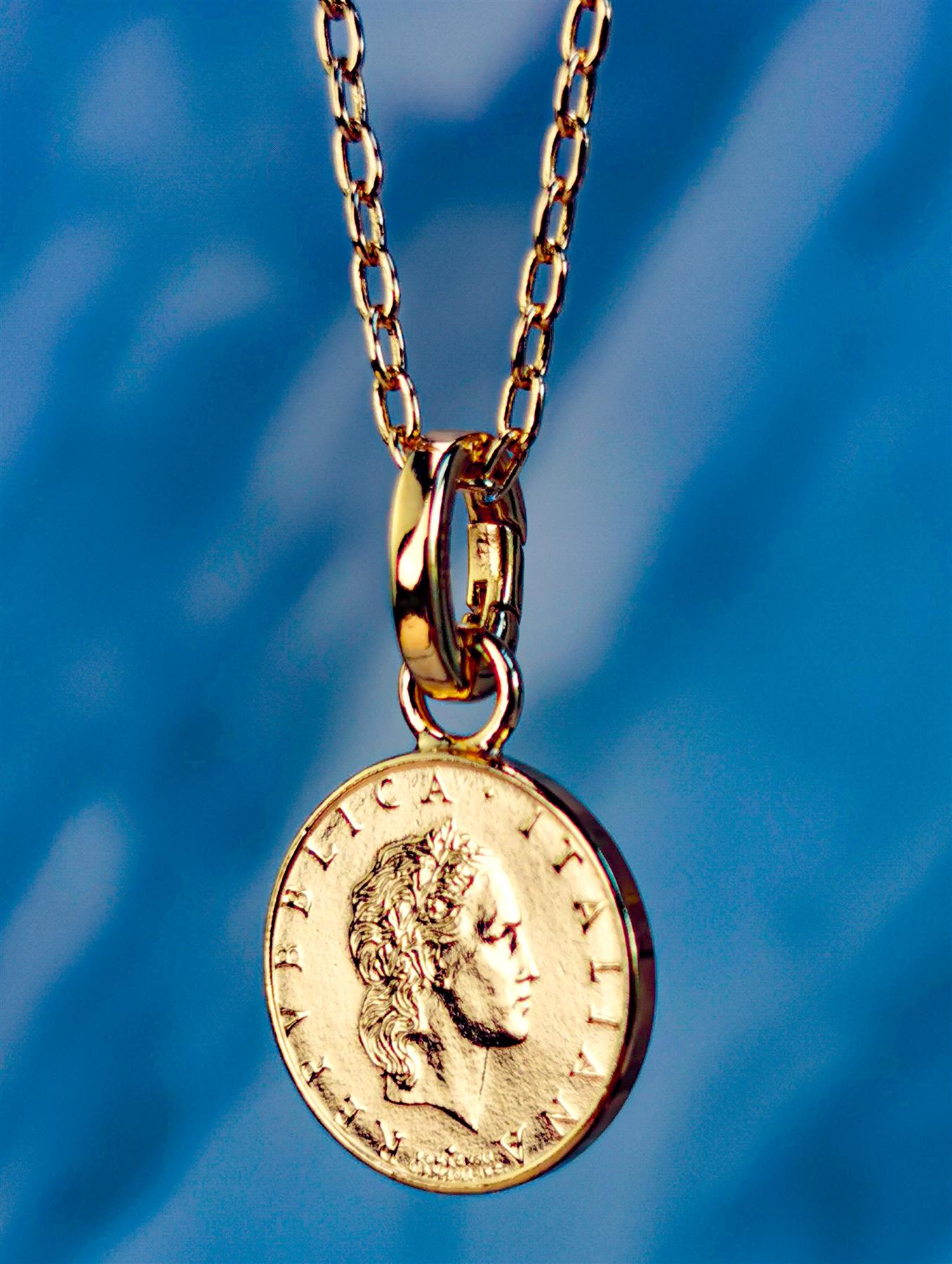 Italian 50 Lire Coin Charm | 925 Sterling Silver 18K Gold Plated | 1990 - 1995
