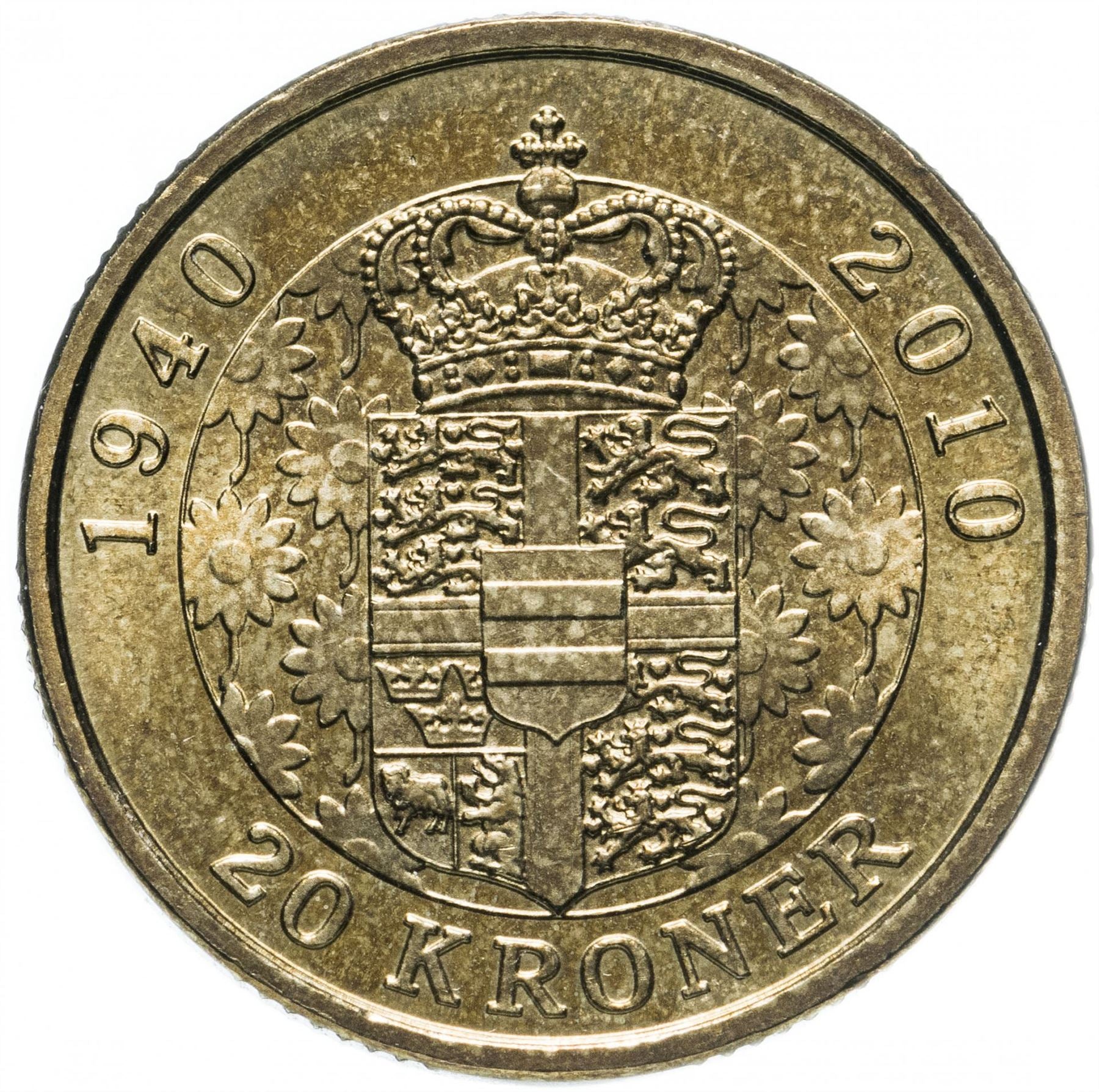 Denmark | 20 Kroner Coin | Margrethe II | KM:937 | 2010