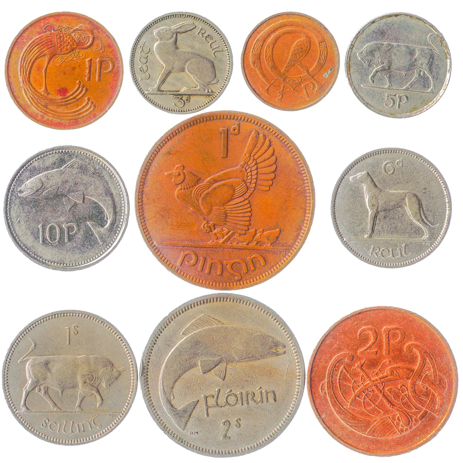 Ireland 10 Mixed Coins | 1 Penny - 1 Scilling | 1951 - 2001