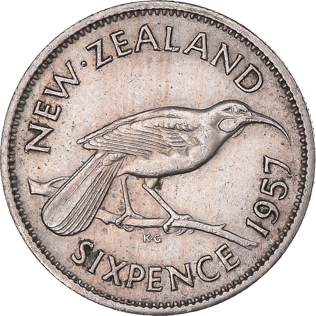 New Zealander 6 Pence Coin | Queen Elizabeth II | Huia Bird | KM26 | 1953 - 1965