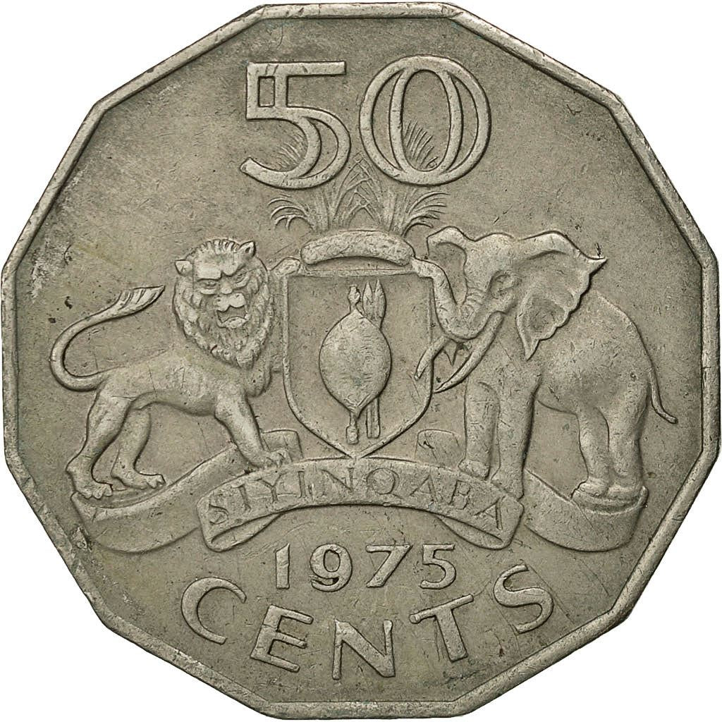 Eswatini 50 Cents Coin | King Sobhuza II | Lion | Elephant | KM12 | 1974 - 1981