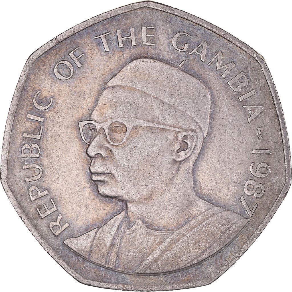 Gambia 1 Dalasi Coin | Crocodile | President Dawda Jawara | KM29 | 1987
