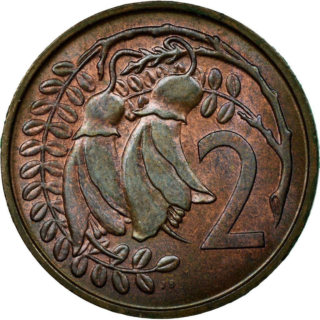 New Zealander 2 Cents Coin | Queen Elizabeth II | Kowhai Flowers | KM32 | 1967 - 1985