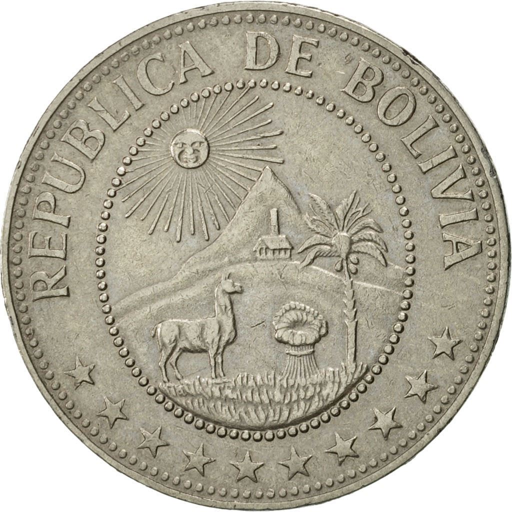 Bolivia | 50 Centavos | Nickel clad steel | Coat of Arms | KM:190 | 1965-1980