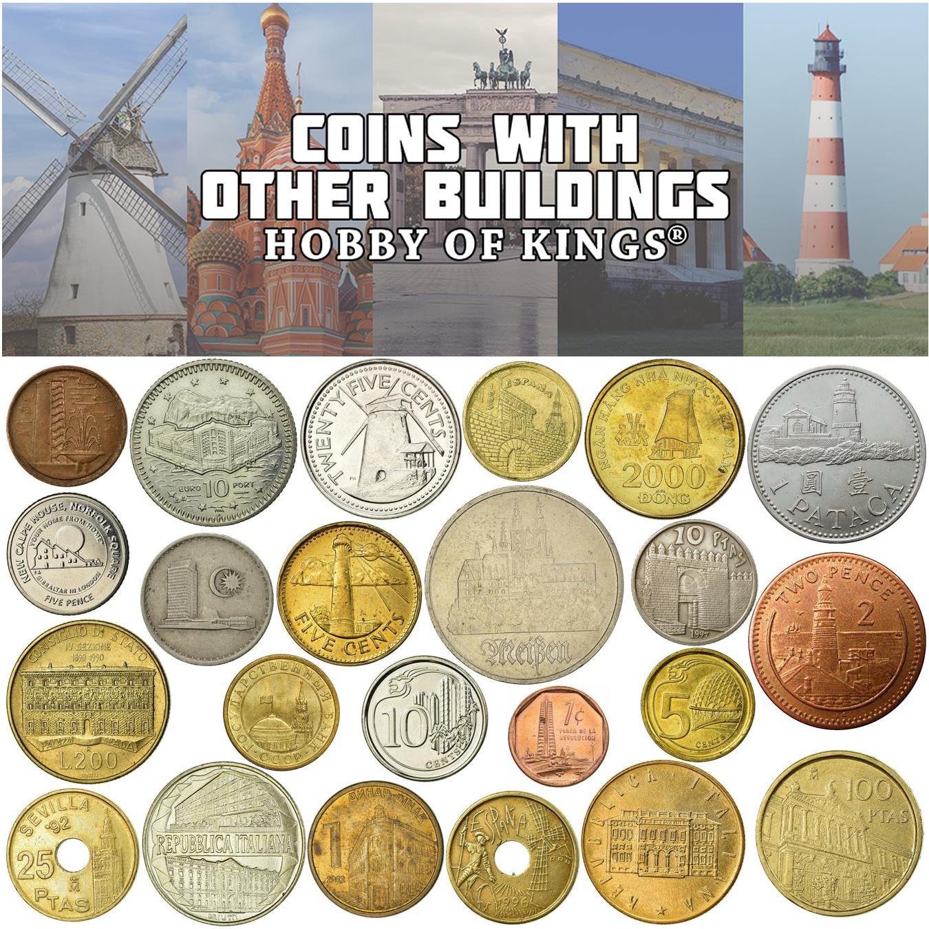 Coin Collection | Historic Buildings | Lighthouses | Ports | Windmills | Skyscrapers | Airports | Houses | Gates | Monuments | Banks | Theaters