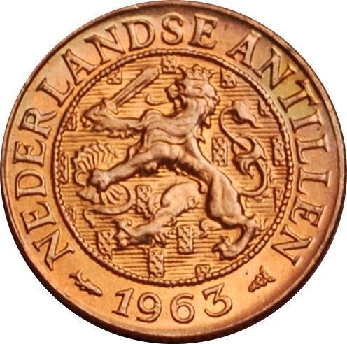 Netherlands Antillean Coin 1 Cent Coin | Juliana | Lion | Sword | KM1 | 1952 - 1970