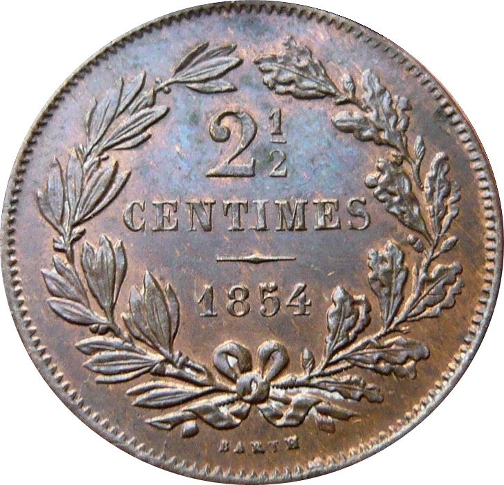 Luxembourg Coin Luxembourger 2.5 Centimes Coin | Willem III | Adolphe | Guillaume IV | KM21 | 1854 - 1908