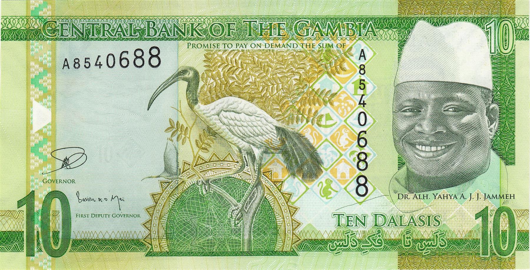 Gambia | 10 Dalasis Banknote | 2015 | Sacred Ibis | Central Bank