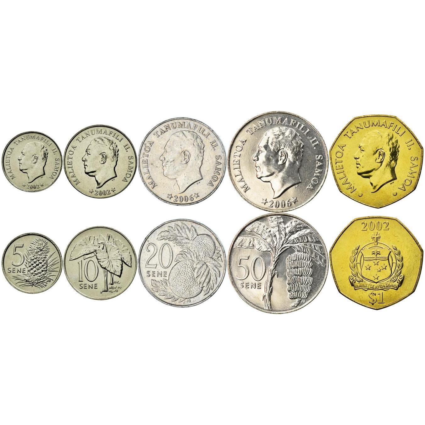 Samoa | 5 Coin Set | 5 10 20 50 Sene 1 Tala | 2002 - 2010