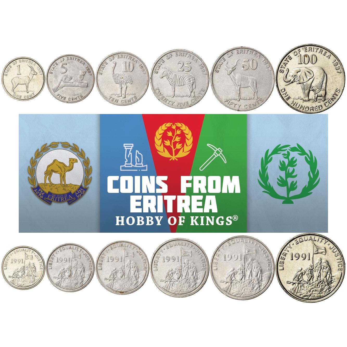 Eritrea | 6 Myntsett | 1 Cent 5 10 25 50 100 Cent | 1997