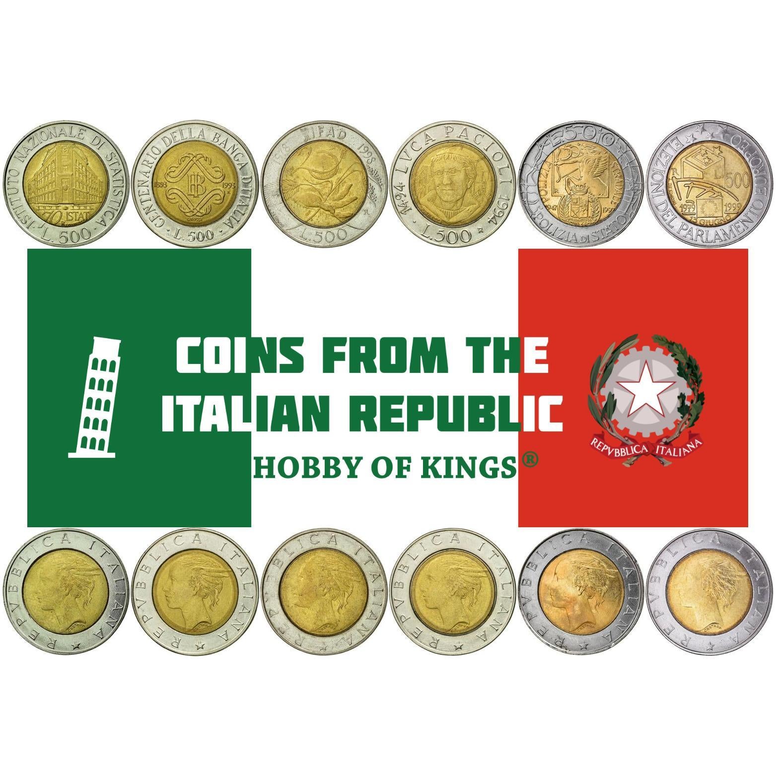 Italy | 6 Coin Set | 500 Lire | 1993 - 1999