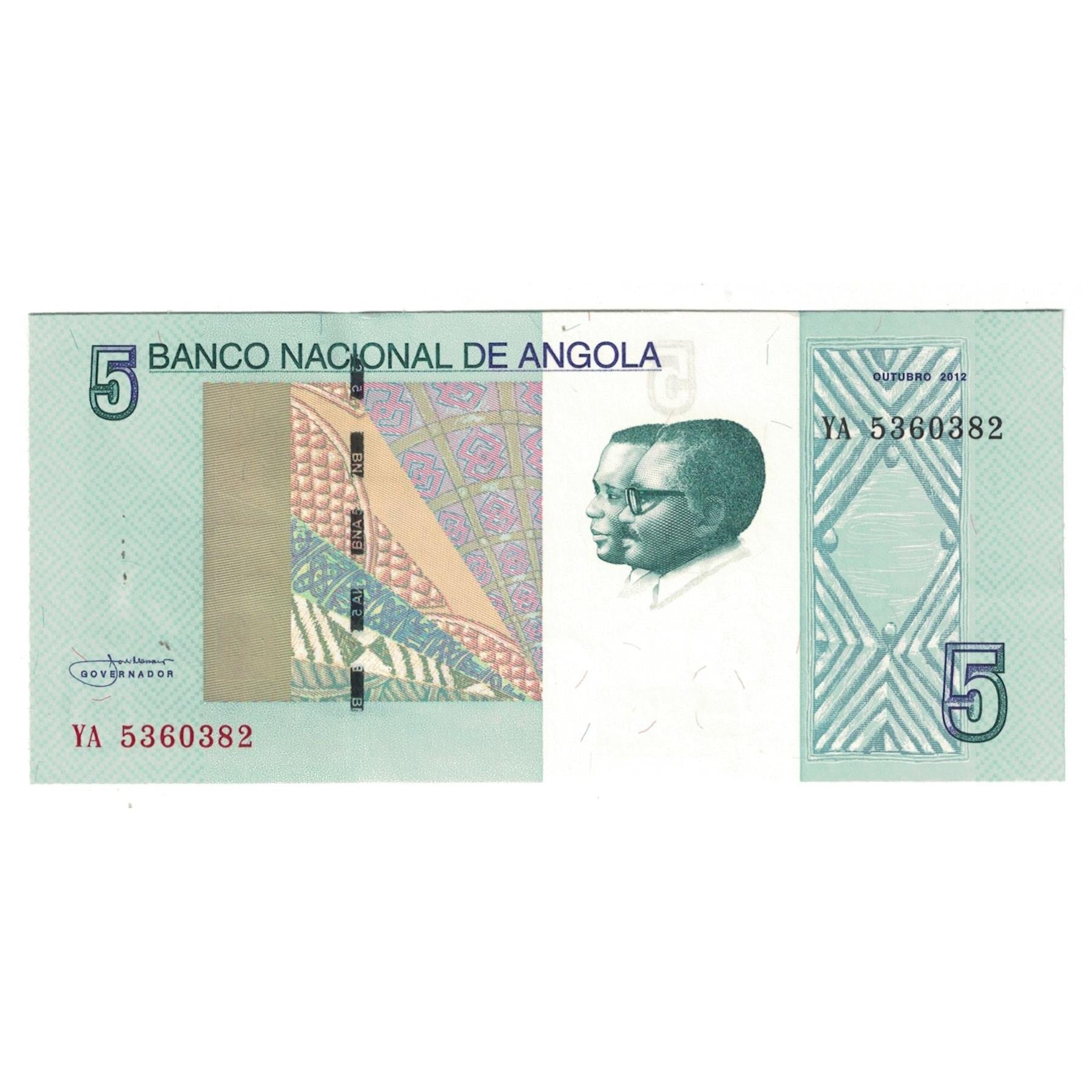 Angola | 5 Kwanzas Banknote | 2012 | José Eduardo dos Santos | António Agostinho Neto | Ruacana Waterfall