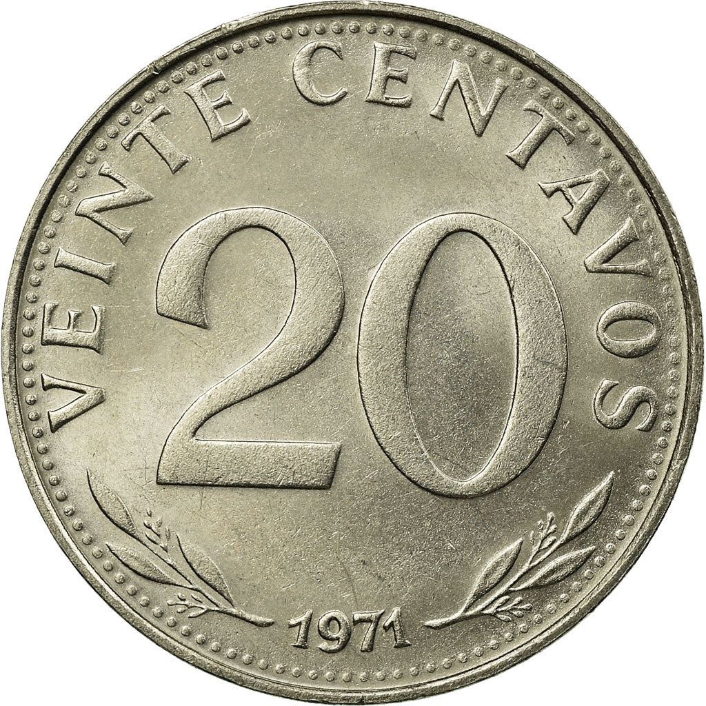 Bolivia | 20 Centavos | Nickel clad steel | Coat of Arms | KM:189 | 1965-1973