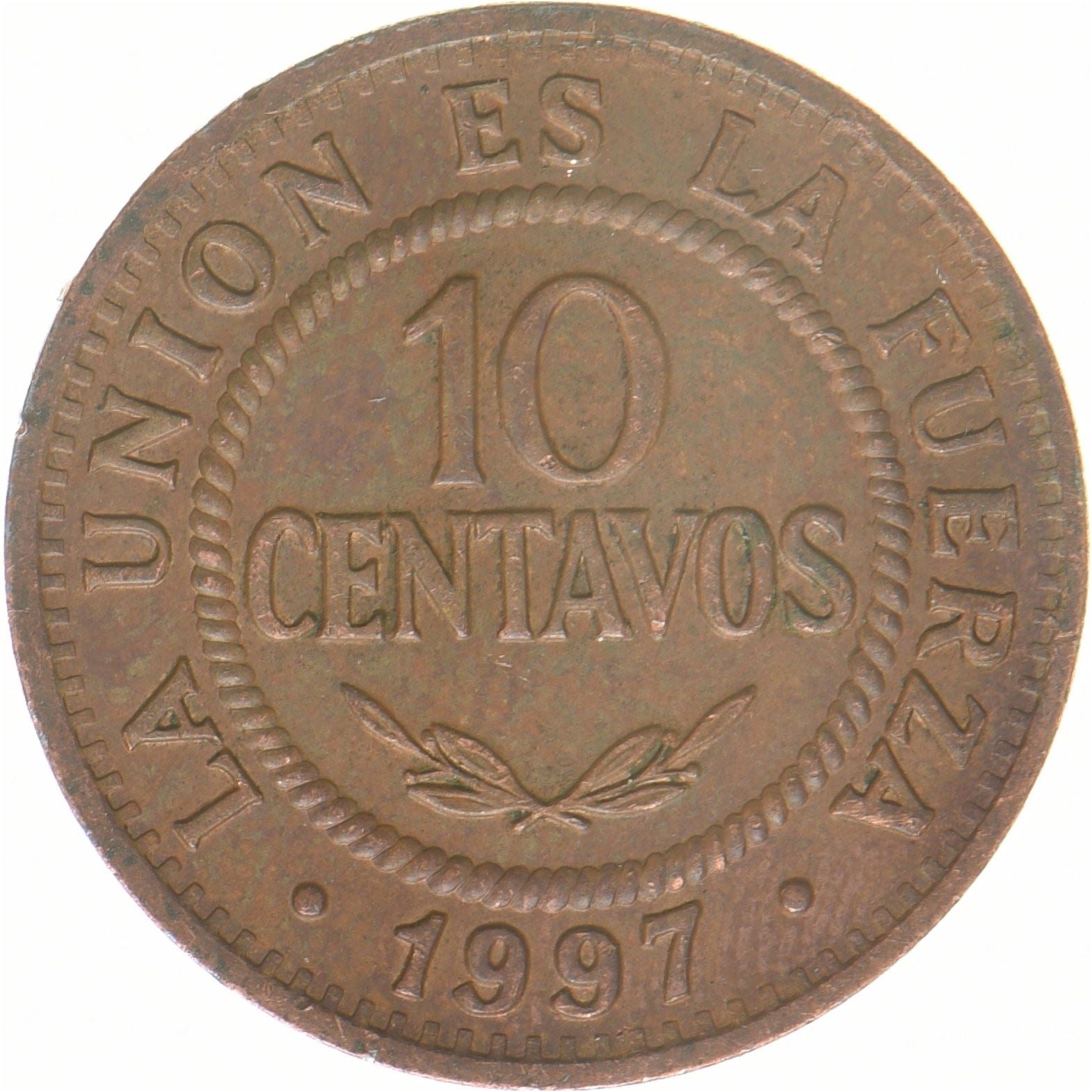 Bolivia | 10 centavos | Acciaio rivestito in rame | KM:202a | 1997