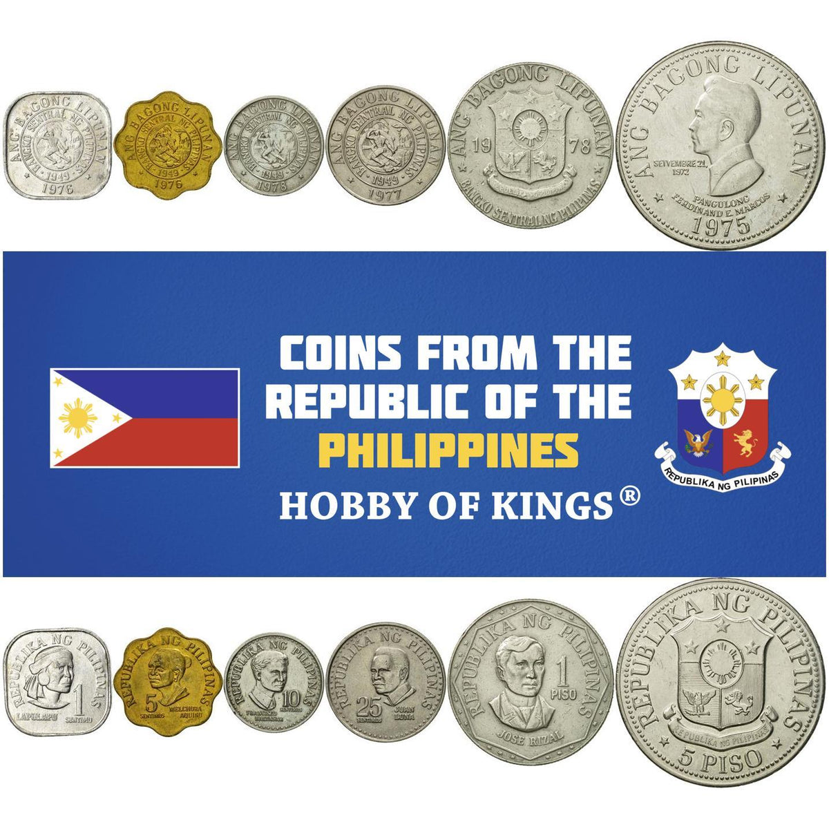 Philippines | 6 Coin Set | 1 5 10 25 Sentimos 1 5 Peso | 1975 - 1978