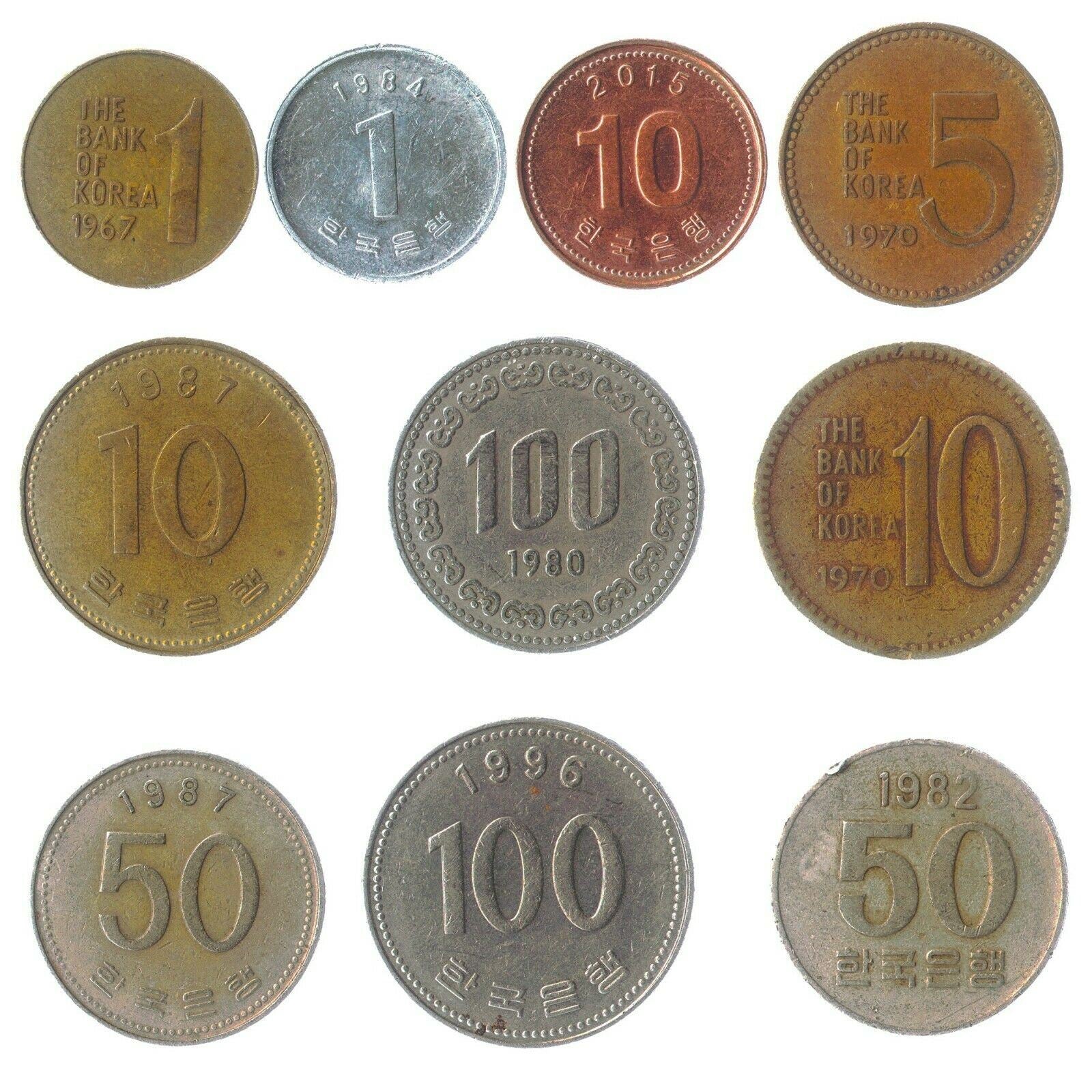 South Korea 10 Mixed Coins 100 Won | Geobukseon | Admiral Yi Sun-sin | Dabotap Pagoda | | | | | Manchurian crane | | | Rose of Sharon | | | | | | | | | | | 1966 - 2022