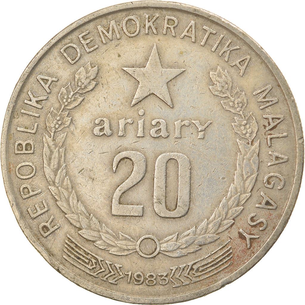 Madagascar | 20 Ariary Coin | Star | Farmer | Tractor | Km:14B | 1983