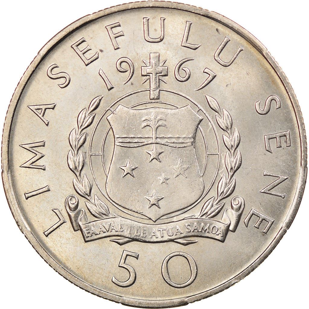 Samoa | 50 Sene Coin | Malietoa Tanumafili II | Shield | Crux Constellation | Km:6 | 1967
