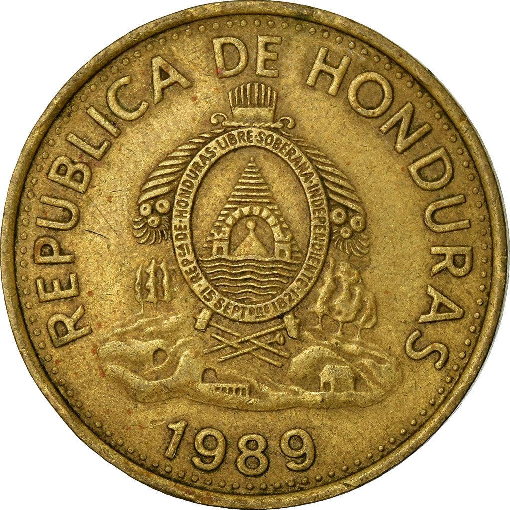 Honduras | 5 Centavos Coin | Brass | Wreath | Coat of Arms | Km:72.2A | 1975 - 1989