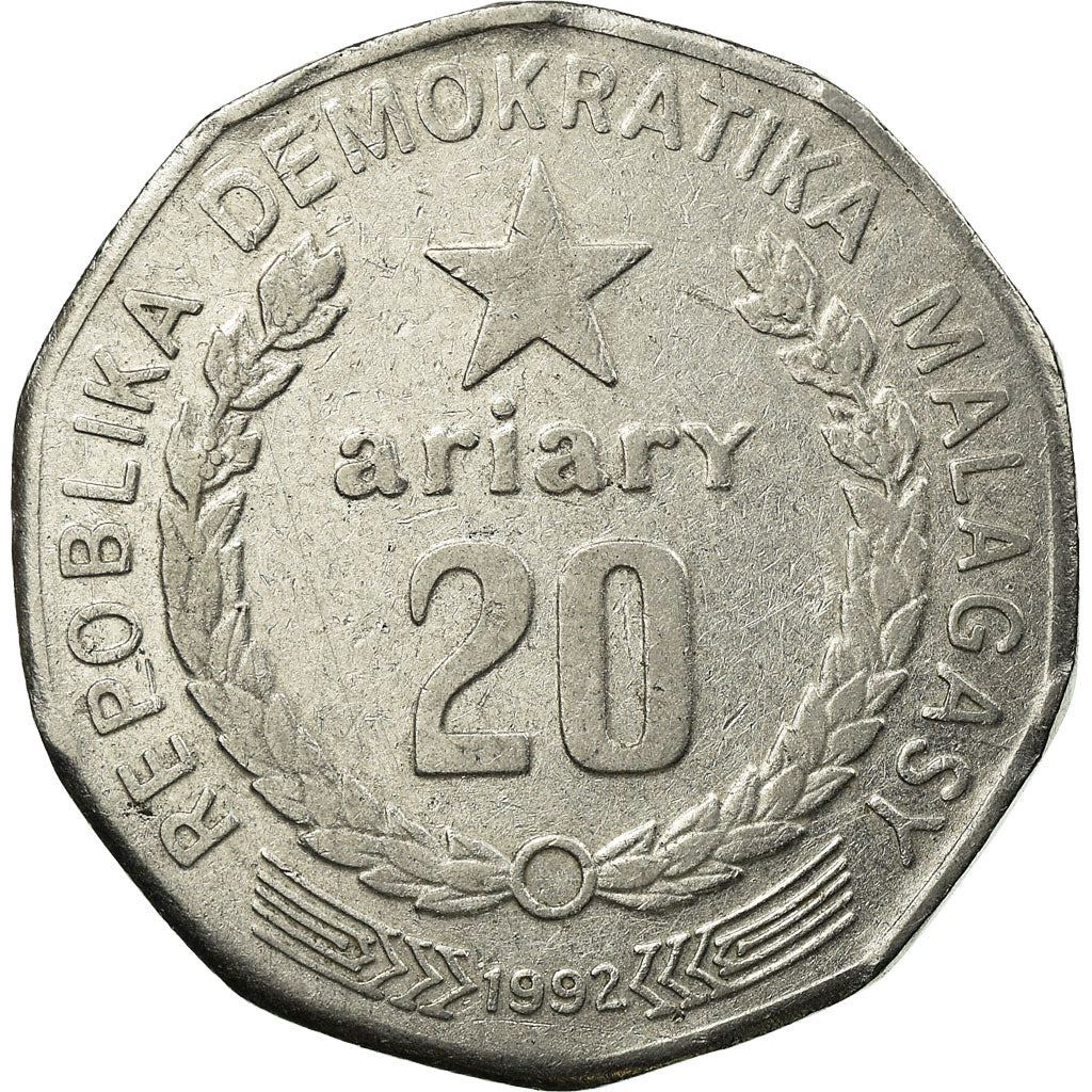 Madagascar | 20 Ariary Coin | Star | Tractor | Farmer | Km:19 | 1992