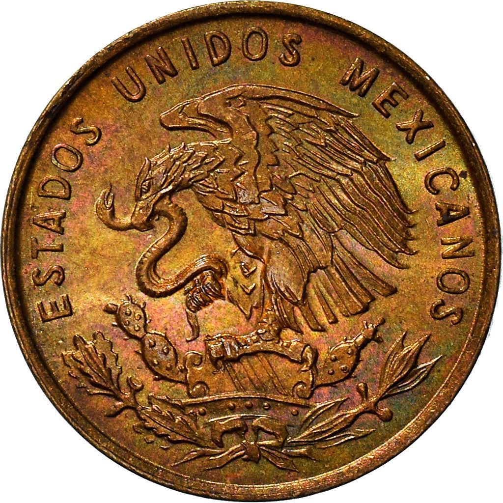Mexico 1 Centavo Coin | National Mexico arms | Wheatear | KM417 | 1950 - 1969