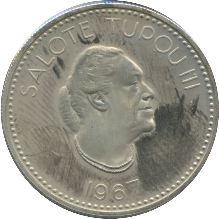 Tonga | 10 Seniti Coin | Queen Tupou III | Branch | Km:7 | 1967