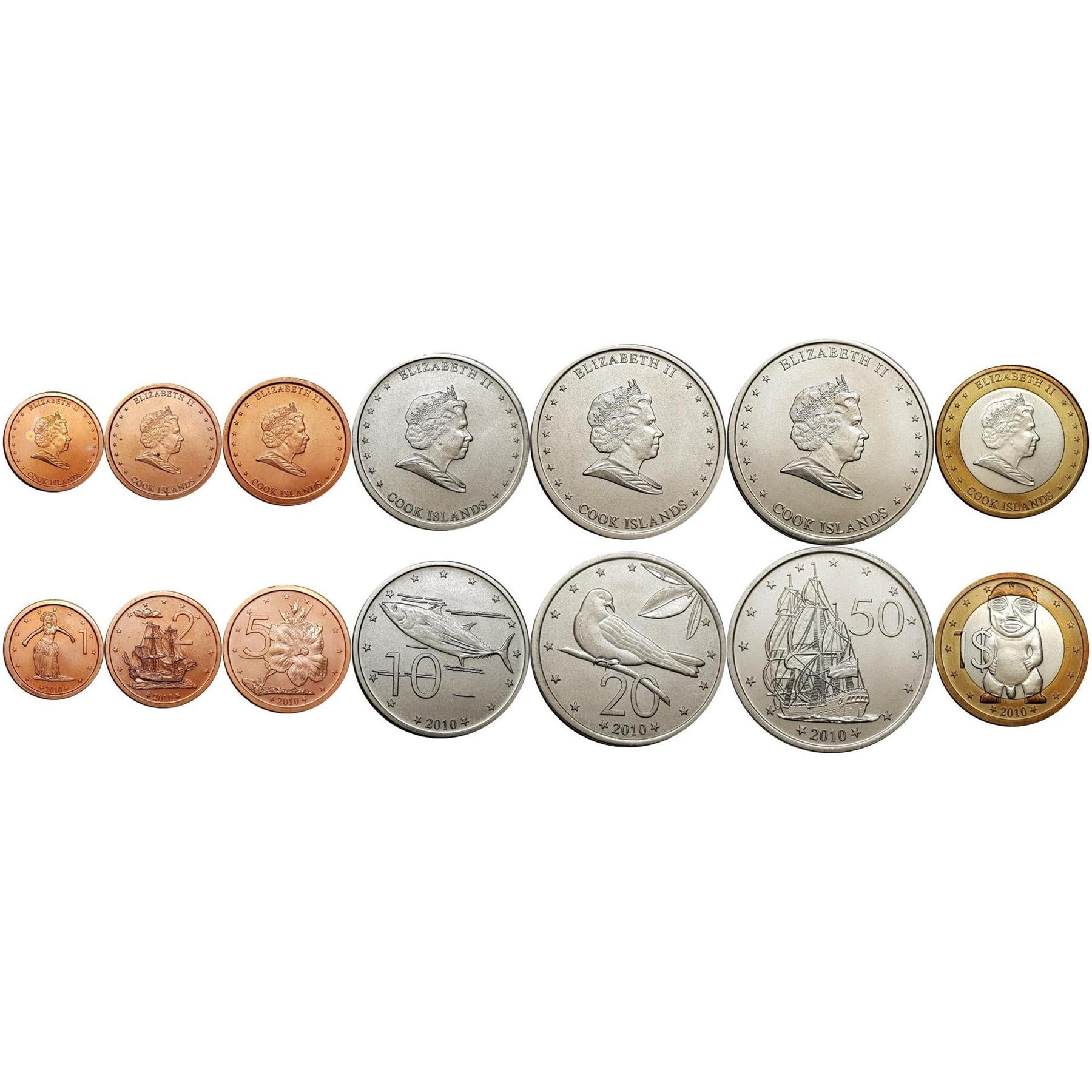 Cook Islands | 7 Coin Set | 1 Cent 2 5 10 20 50 Cents 1 Dollar | 2010