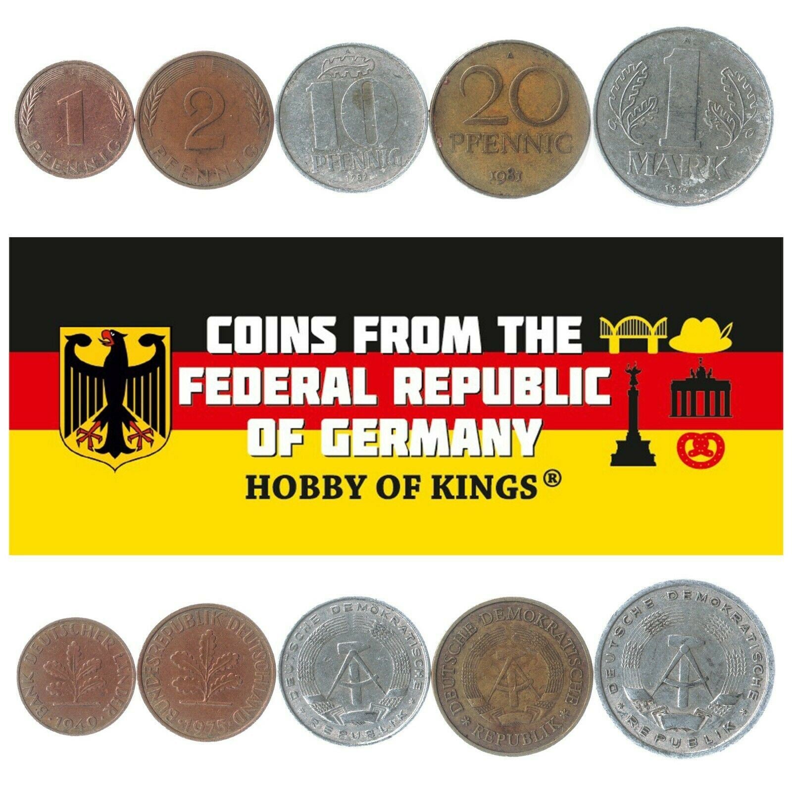 5 Mixed Coins From Germany | Pfennig - Mark | 1948 - 2001