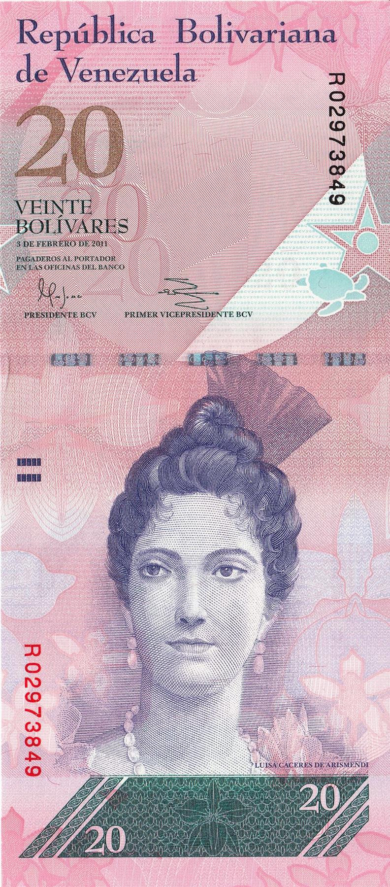 Venezuela | 20 Bolivares Banknote | 2007 - 2014 | Luisa Cáceres de Arismendi | Hawksbill Turtles | Mountains