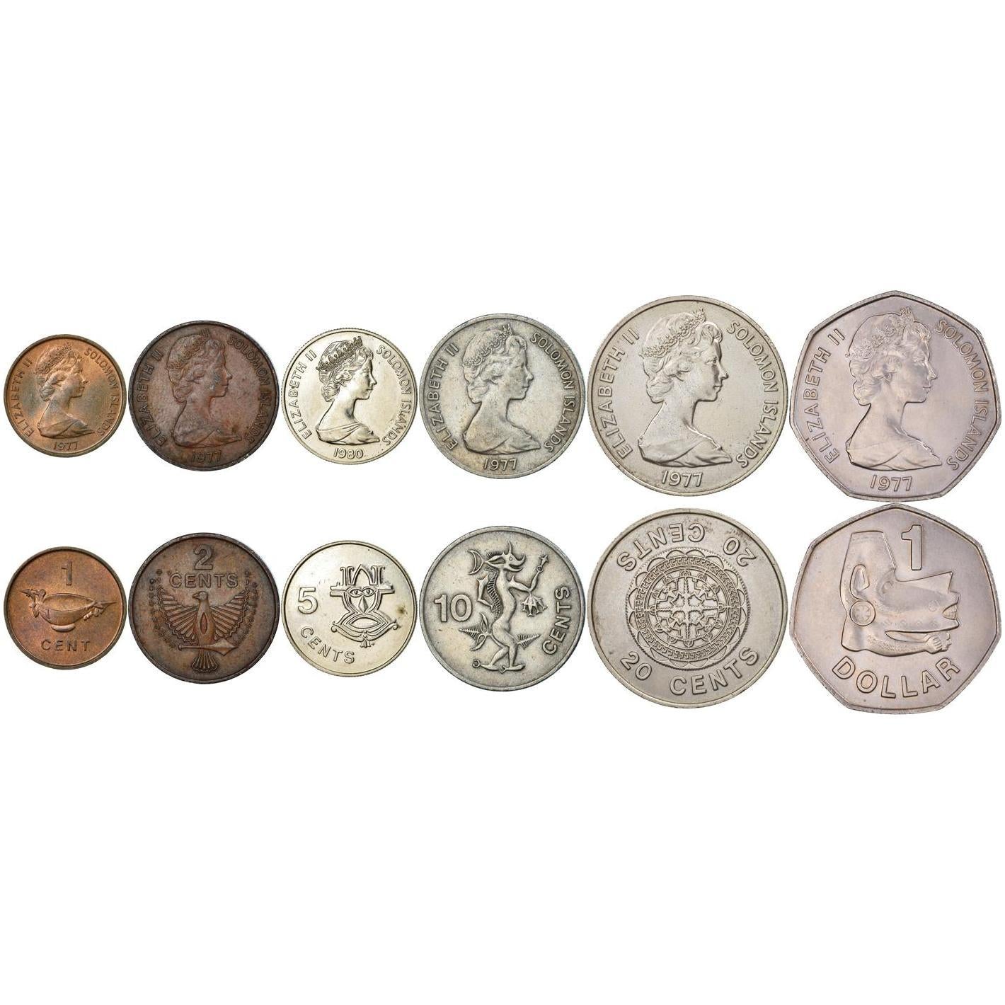 Salomonøerne | 6 Møntsæt | 1 Cent 2 5 10 20 Cents 1 Dollar | 1977 - 1985