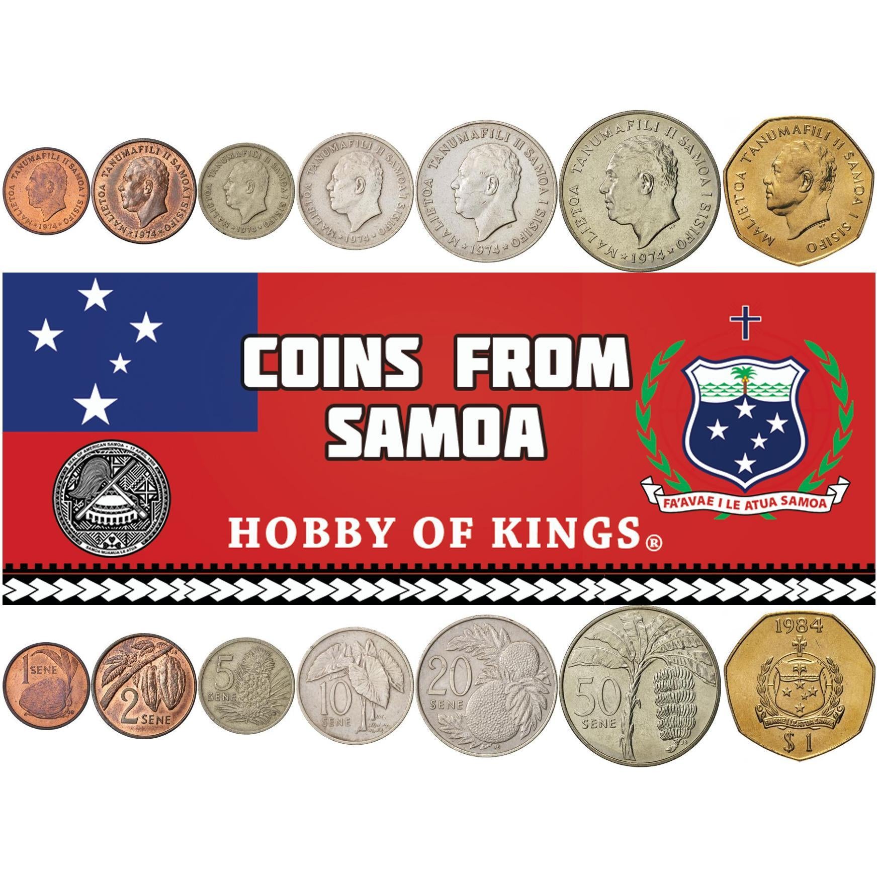 Samoa | 7 Monetų Rinkinys | 1 2 5 10 20 50 Sene 1 Tala | 1974 - 2000