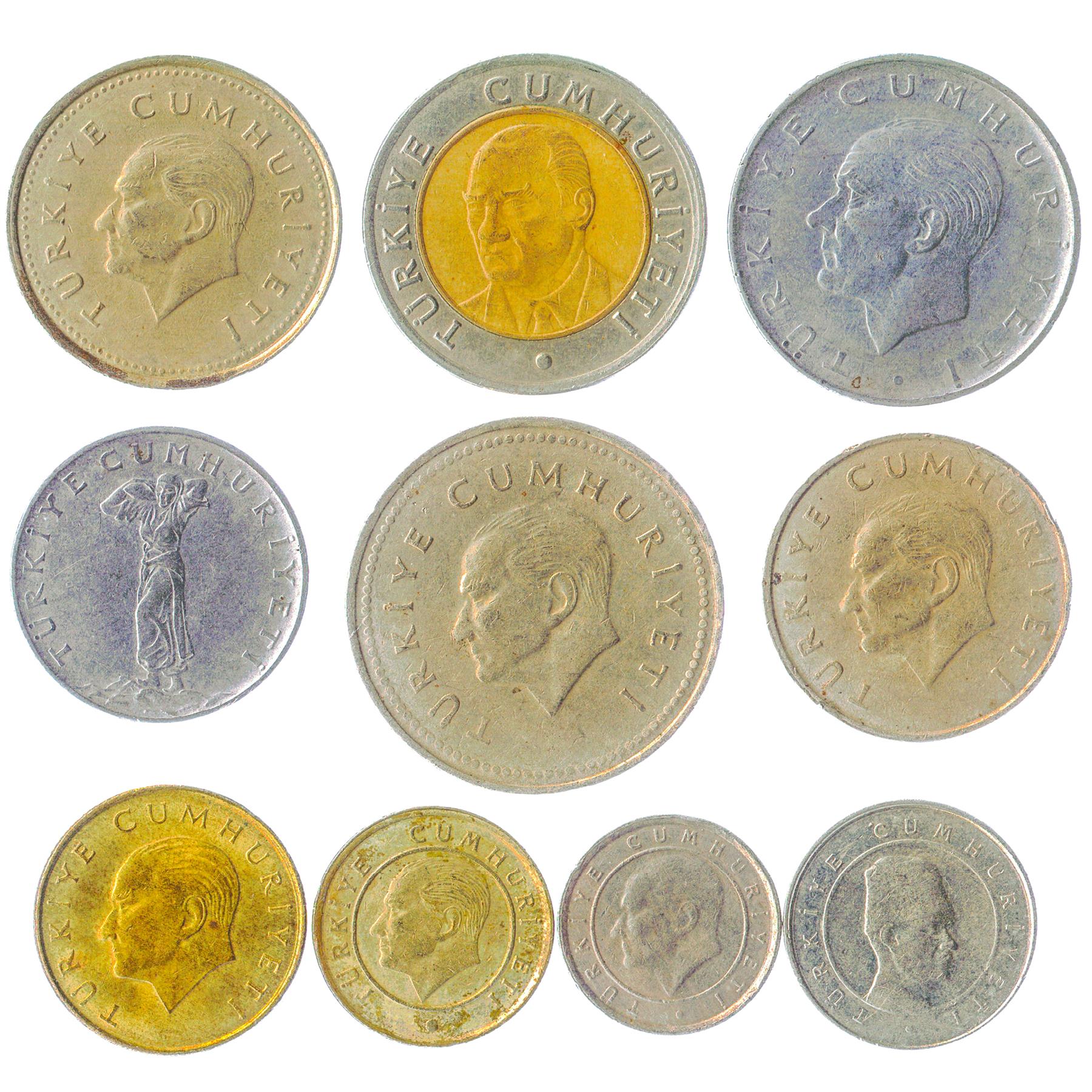 10 Mixed Turkish Coins | Kurus Bin Lira | Crescent and star | Mustafa Kemal Ataturk | 1961 - 2023