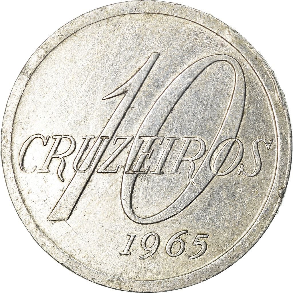 Brazil | 10 Cruzeiros Coin | Map of Brazil | Km:572 | 1965